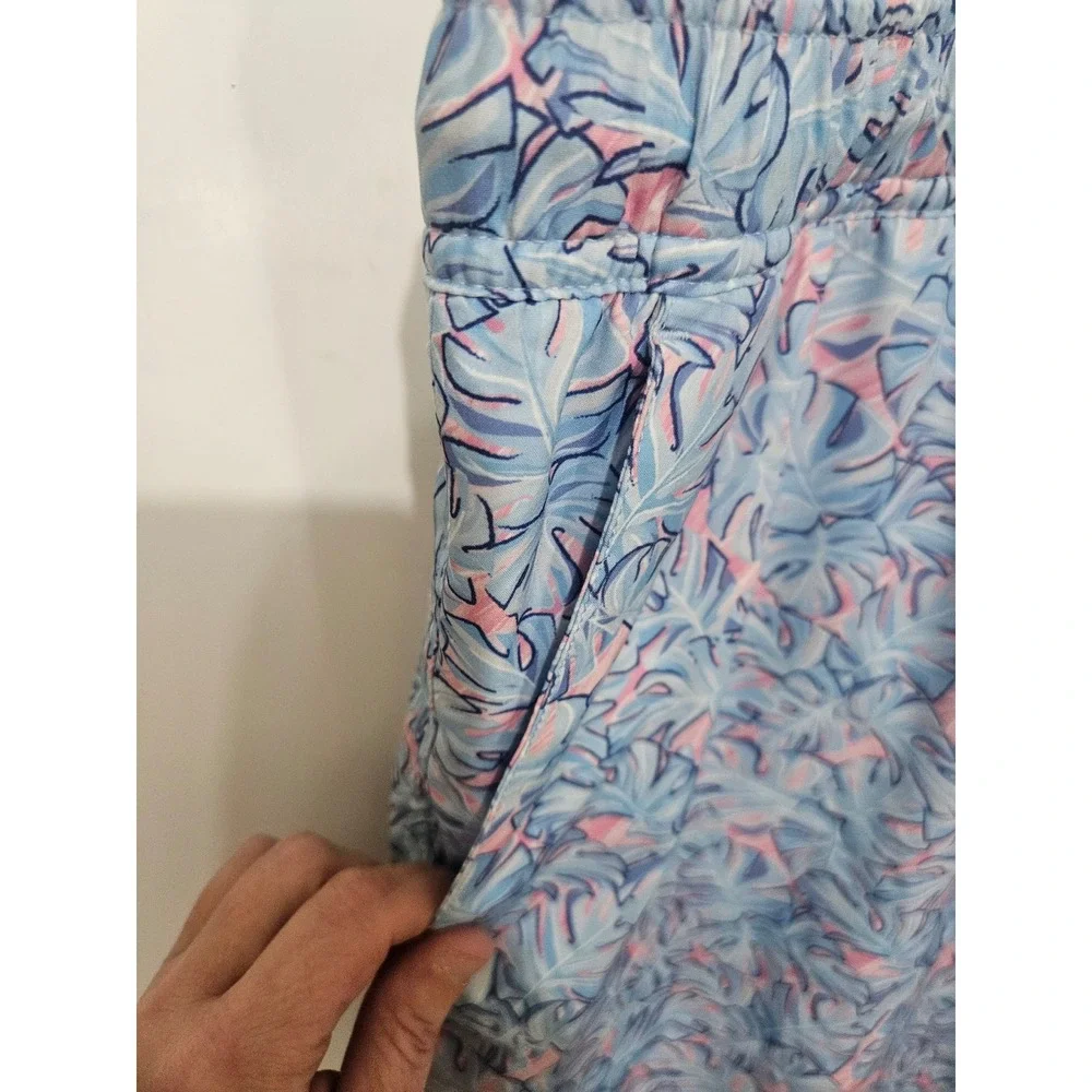 Peter Millar Mens XXL Swim Trunks Blue Pink Monstera Tropical Floral Mesh Liner